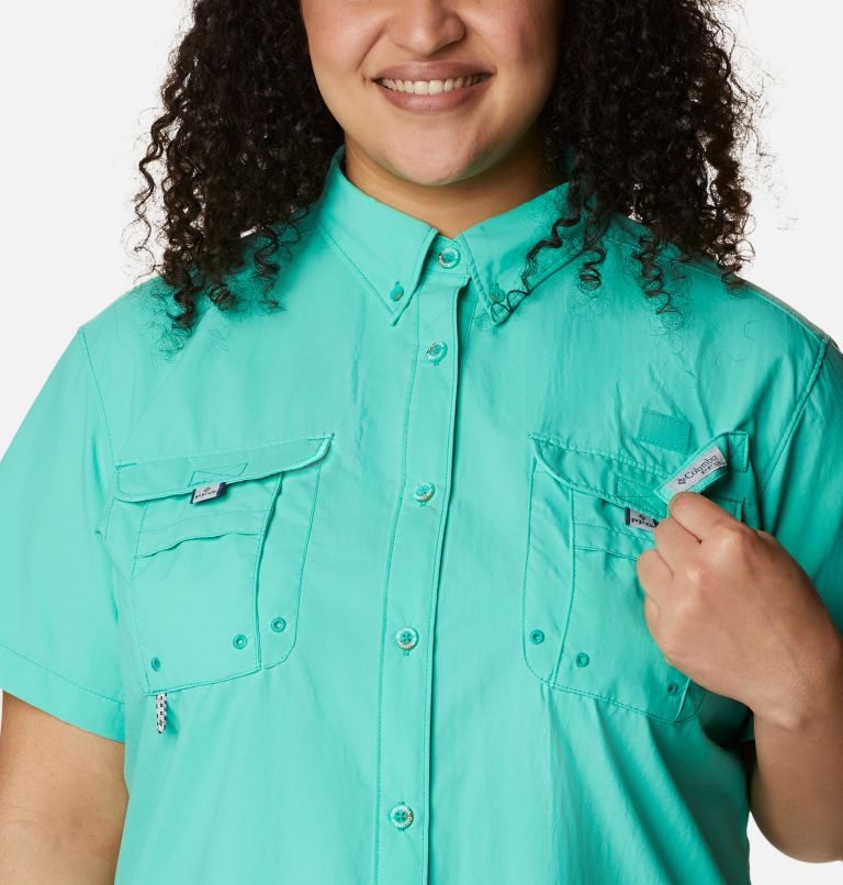 Women's Columbia PFG Bahama Short Sleeve Shirts Turquoise | Plus Size CA-G5086